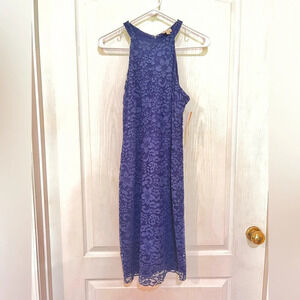NWT Cremieux Women Dress Navy Floral Lace Midi Halter